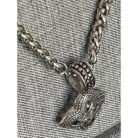 Vintage Chunky Oxidized 18” Unisex Lobster Claw Grecian Pendant Necklace - Picture 2 of 6